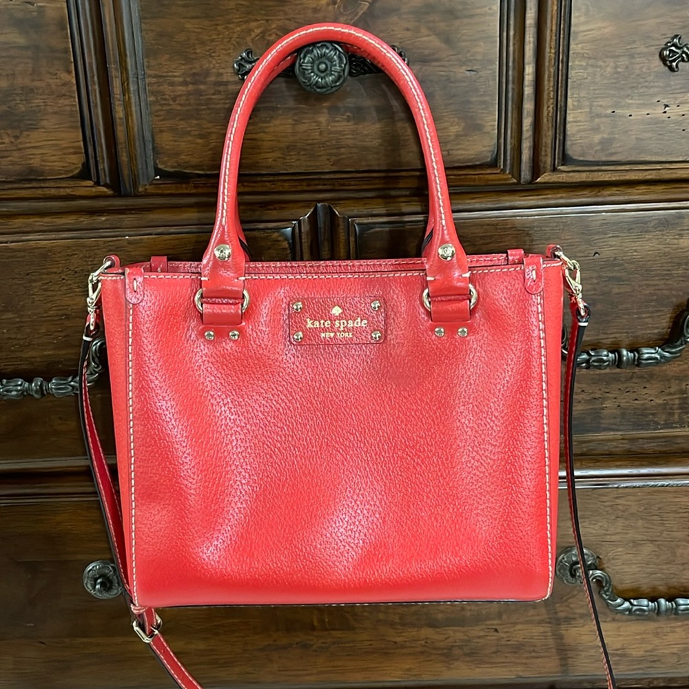 Kate Spade red pebbled leather satchel/crossbody bag